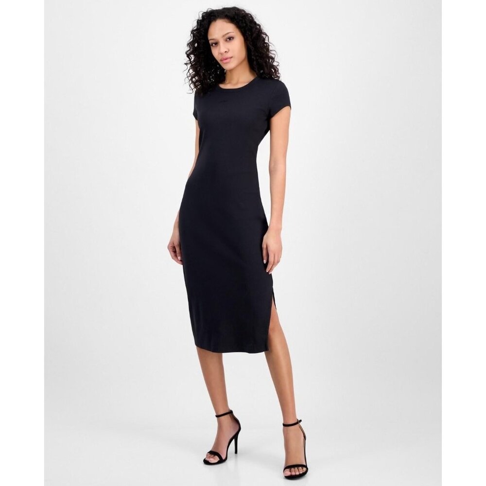 Boss Dress Women Size XL Black Ribbed Open Back Midi Dress Bodycon Cutout $118